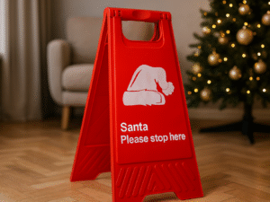Pastatomas sulankstomas ženklas „Santa Please Stop Here“