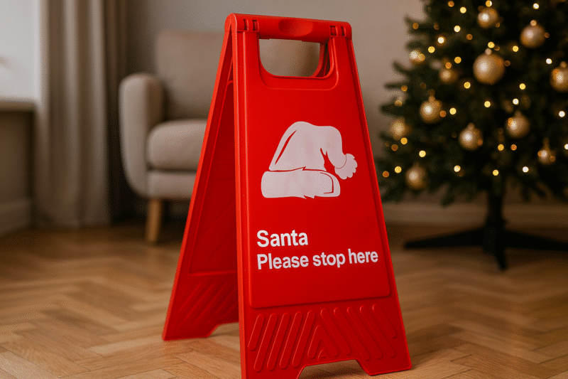 Pastatomas sulankstomas ženklas „Santa Please Stop Here“