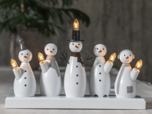 Medinė LED žvakidė „Snowman“