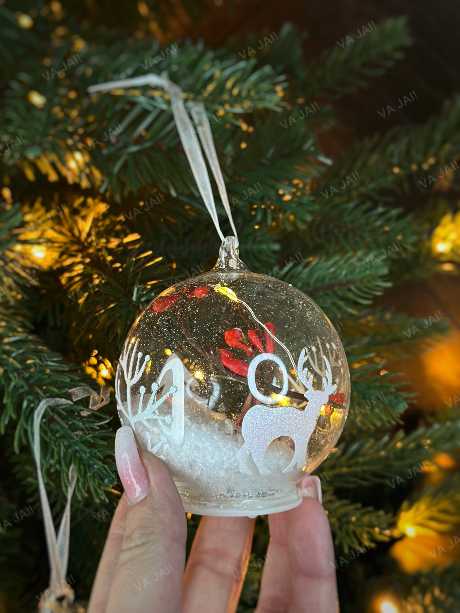 Stikliunių eglutės žaisliukų komplektas su LED apšvietimų „Woozy“ - Image 4