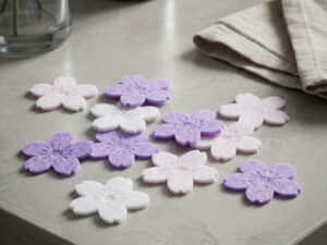 Veltiniai gėlių žiedai „Purple & White“