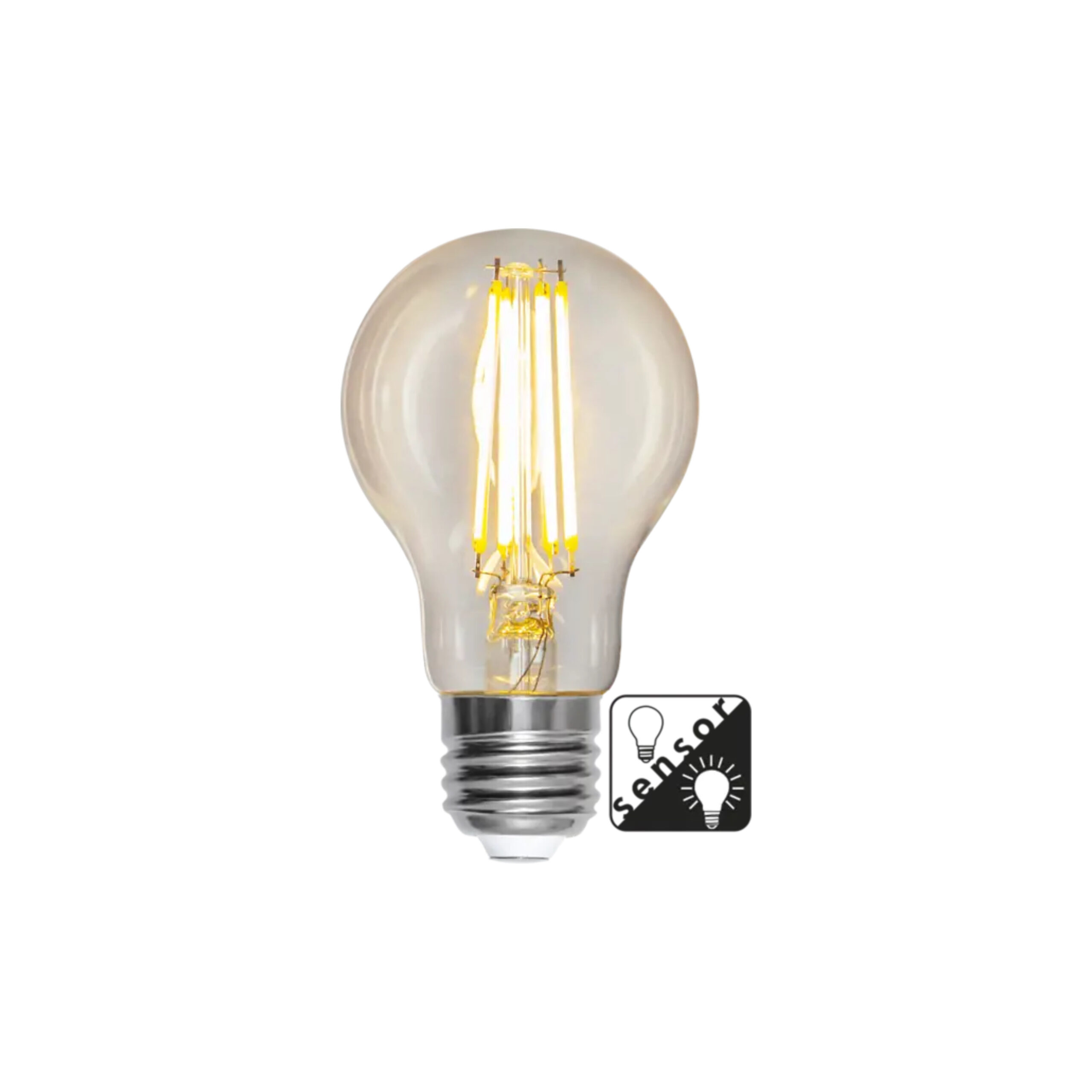 Dekoratyvinė E27 LED lemputė su šviesos/tamsos jutikliu „A60 Sensor Clear“