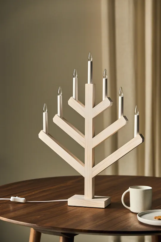 Medinė LED žvakidė „Pine White Washed“ - Image 2