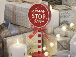 Dekoratyvinis medinis ženklas „Santa Stop Here“